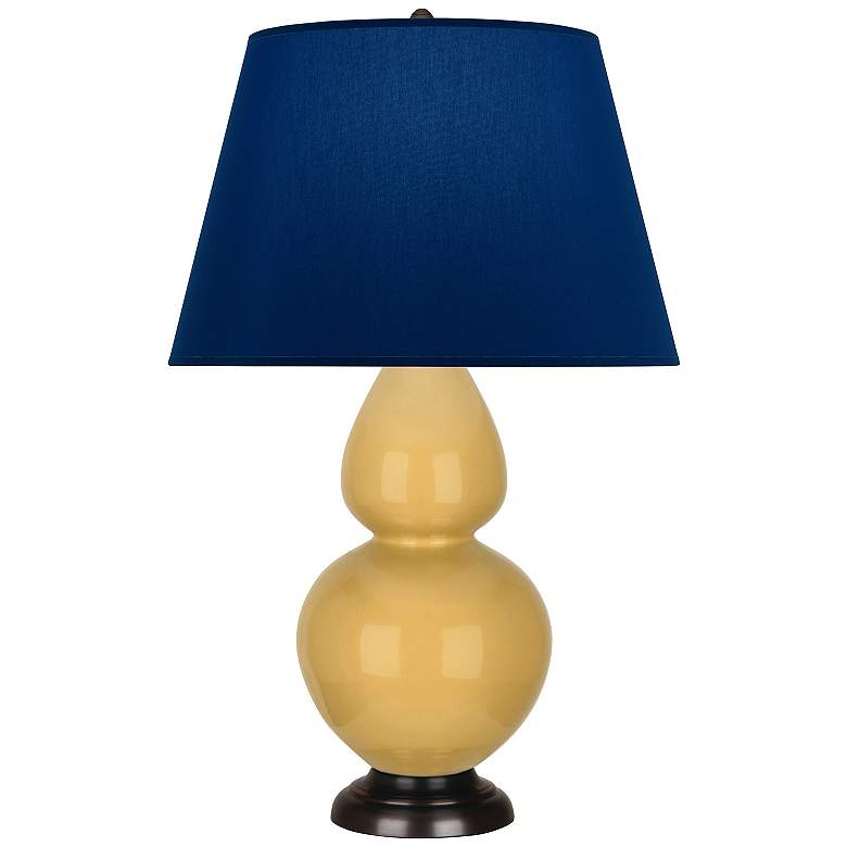 Image 1 Double Gourd 31"H Sunset And Bronze Table Lamp w/ Navy And Gray Shade