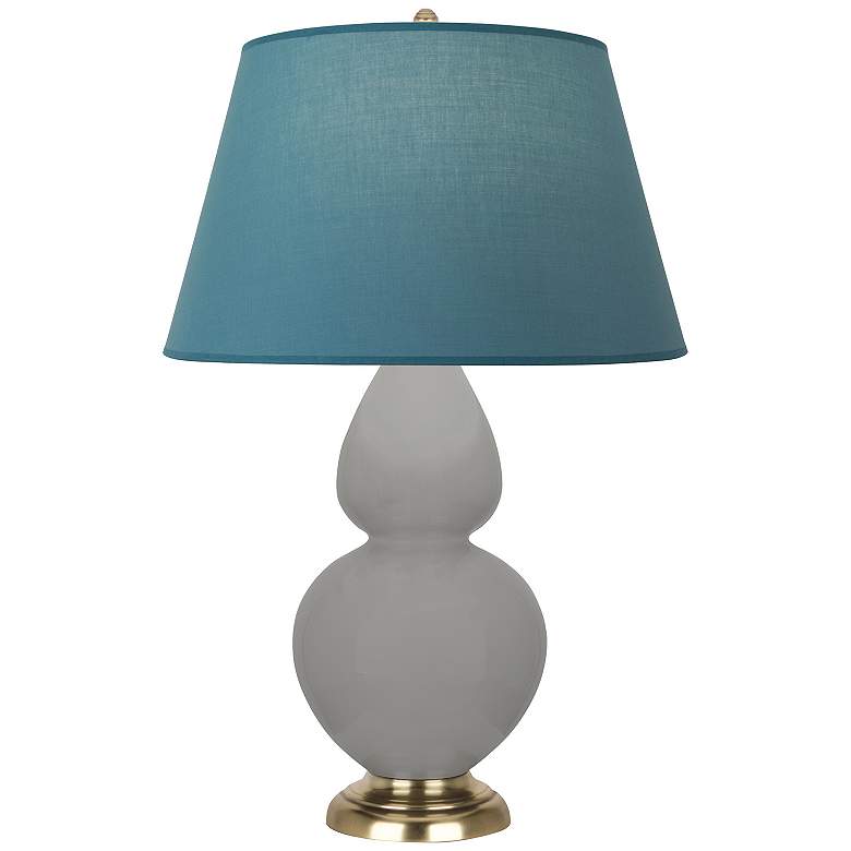 Image 1 Double Gourd 31"H Taupe And Brass Lamp w/ Bright Blue And Gray Shade