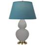 Double Gourd 31"H Taupe And Brass Lamp w/ Bright Blue And Gray Shade