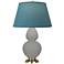Double Gourd 31"H Taupe And Brass Lamp w/ Bright Blue And Gray Shade