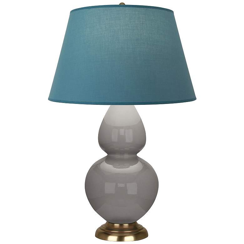 Image 1 Double Gourd 31"H Taupe And Brass Lamp w/ Bright Blue And Gray Shade