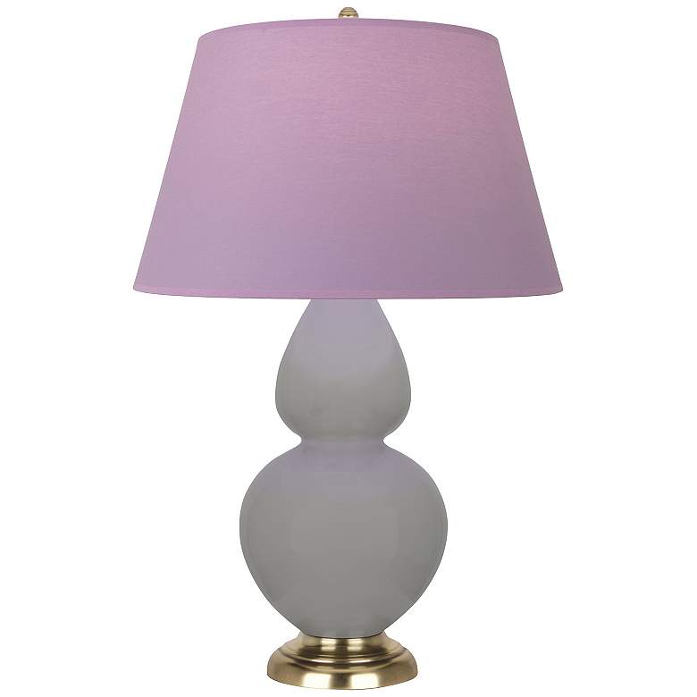 Image 1 Double Gourd 31"H Taupe And Brass Lamp w/ Lavender And Plum Shade