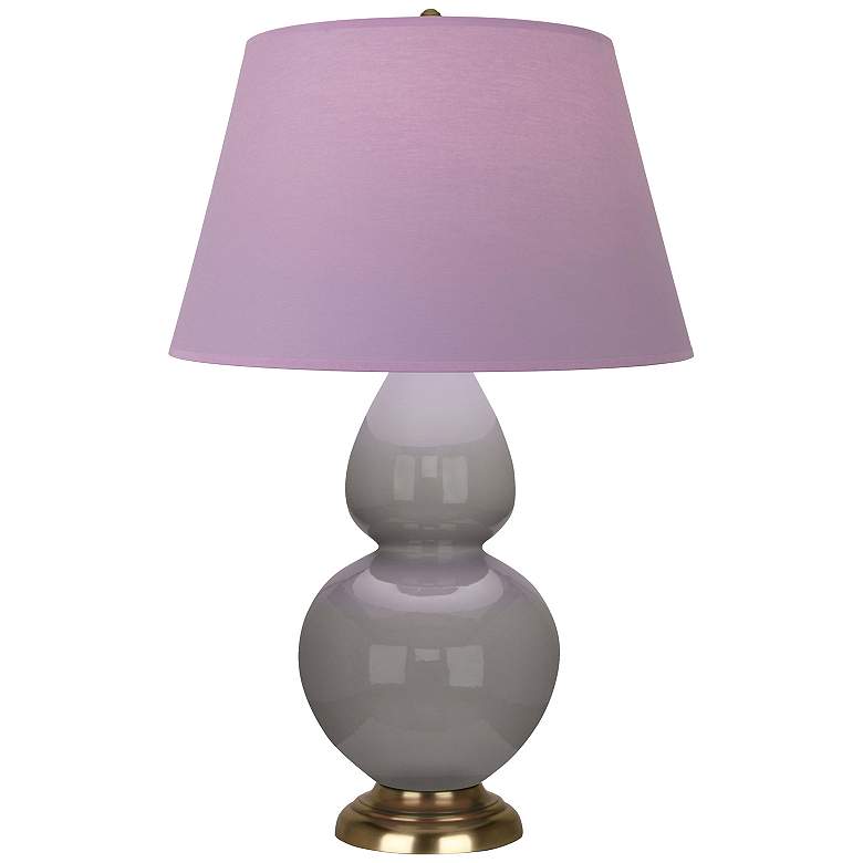 Image 1 Double Gourd 31"H Taupe And Brass Lamp w/ Lavender And Plum Shade