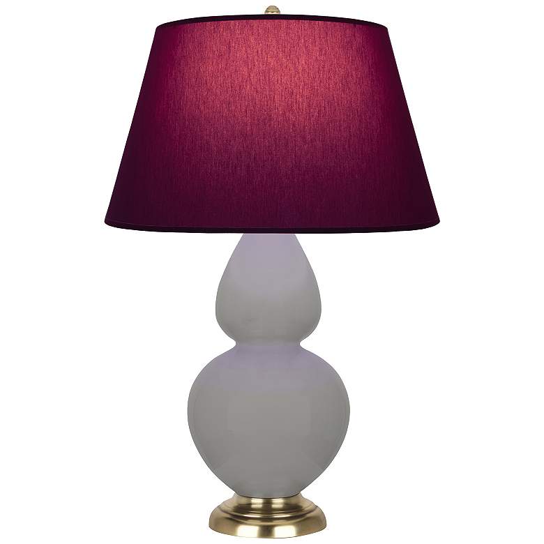 Image 1 Double Gourd 31"H Taupe And Brass Lamp w/ Plum And Lavender Shade