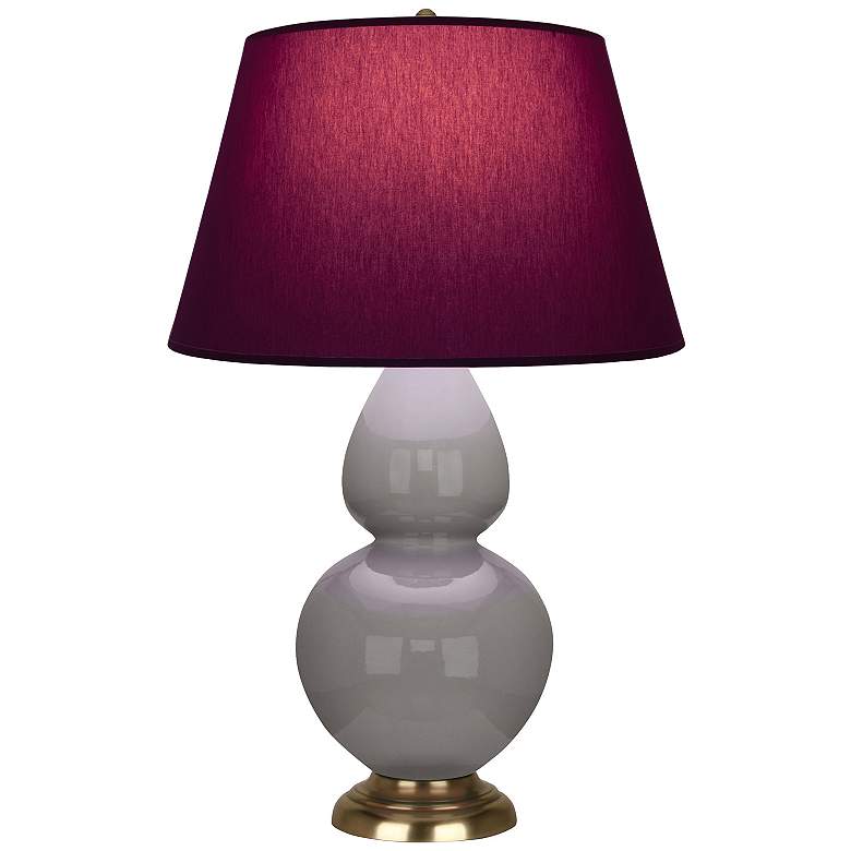 Image 1 Double Gourd 31"H Taupe And Brass Lamp w/ Plum And Lavender Shade