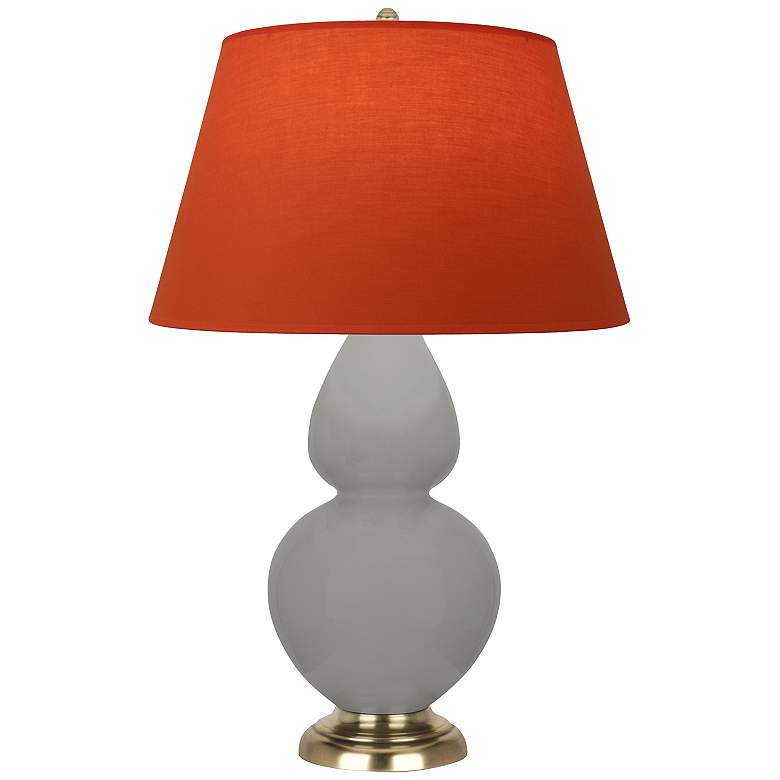 Image 1 Double Gourd 31"H Taupe And Brass Lamp w/ Tangerine And Taupe Shade