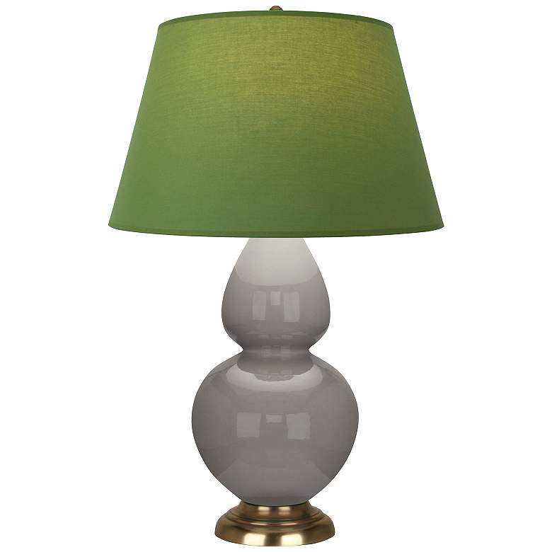 Image 1 Double Gourd 31"H Taupe And Brass Lamp w/ Tea Green And Taupe Shade