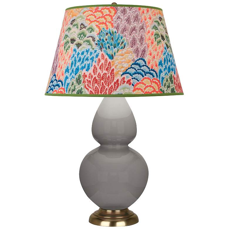 Image 1 Double Gourd 31"H Taupe And Brass Table Lamp w/ Spring Floral Shade