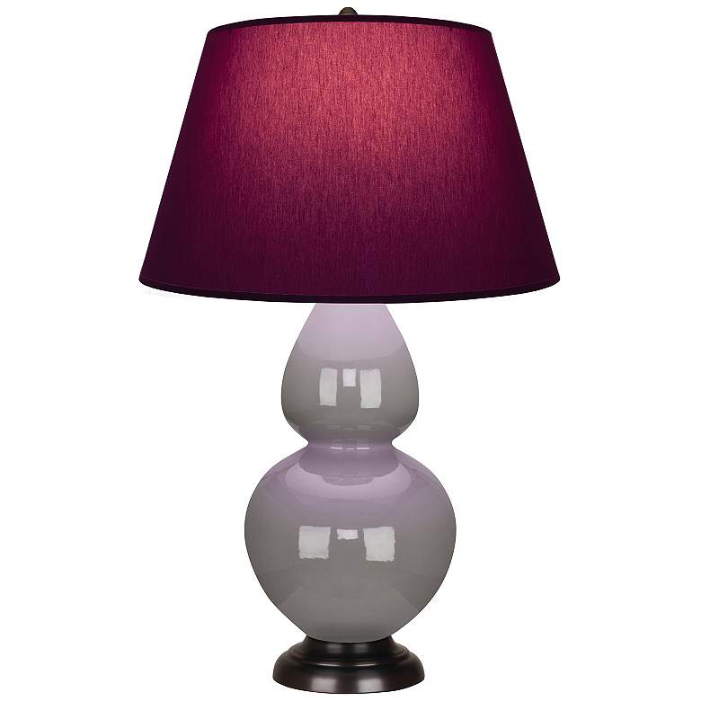 Image 1 Double Gourd 31"H Taupe And Bronze Lamp w/ Plum And Lavender Shade