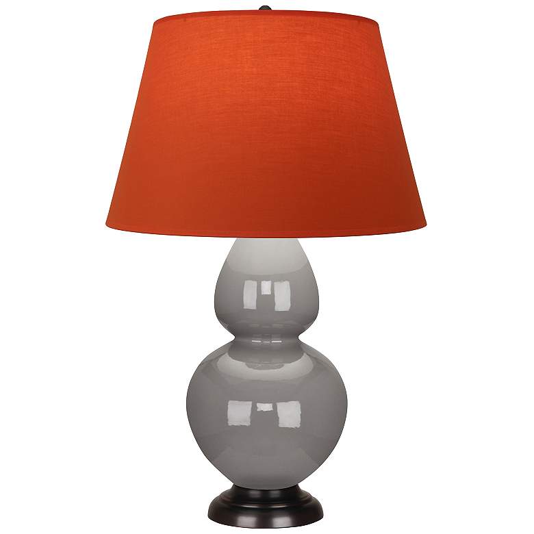 Image 1 Double Gourd 31"H Taupe And Bronze Lamp w/ Tangerine And Taupe Shade