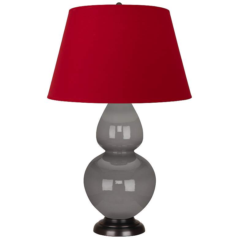Image 1 Double Gourd 31"H Taupe And Bronze Table Lamp w/ Black And Red Shade