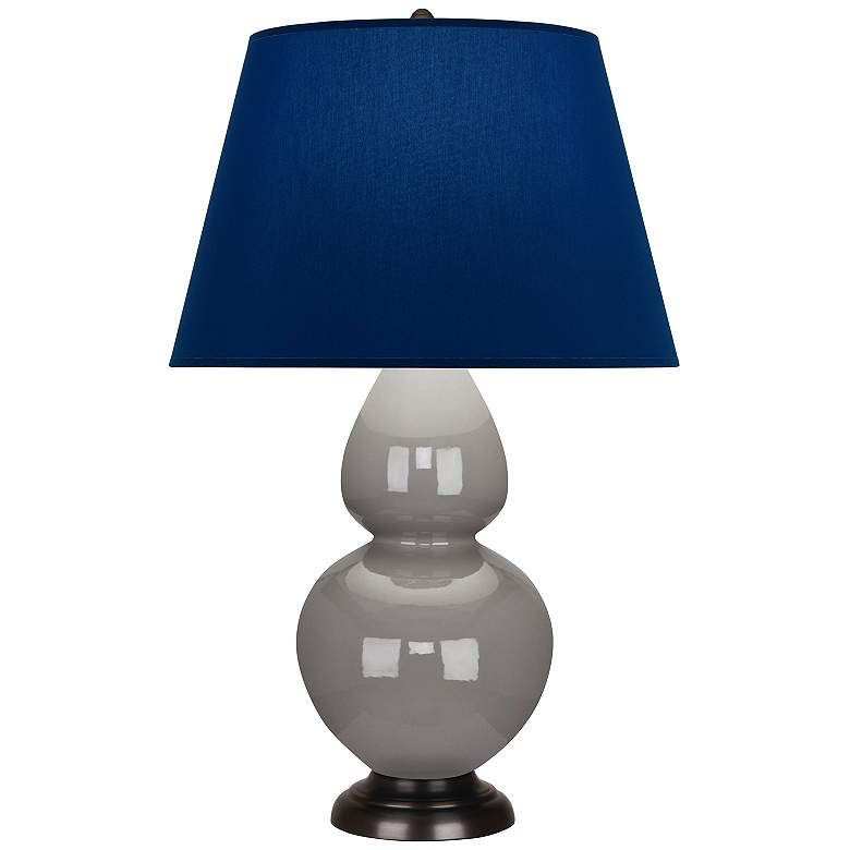 Image 1 Double Gourd 31"H Taupe And Bronze Table Lamp w/ Navy And Gray Shade