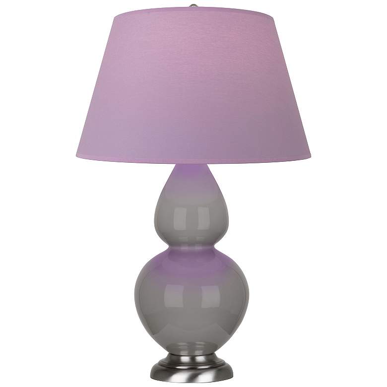 Image 1 Double Gourd 31"H Taupe And Silver Lamp w/ Lavender And Plum Shade