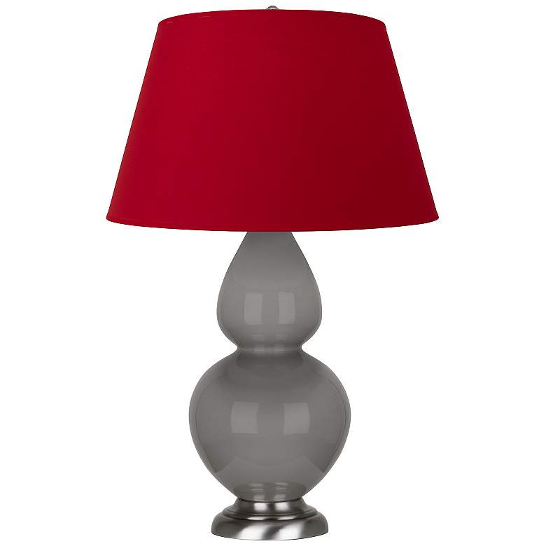 Image 1 Double Gourd 31"H Taupe And Silver Table Lamp w/ Black And Red Shade