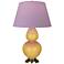 Double Gourd 31"H Yellow And Brass Lamp w/ Lavender And Plum Shade