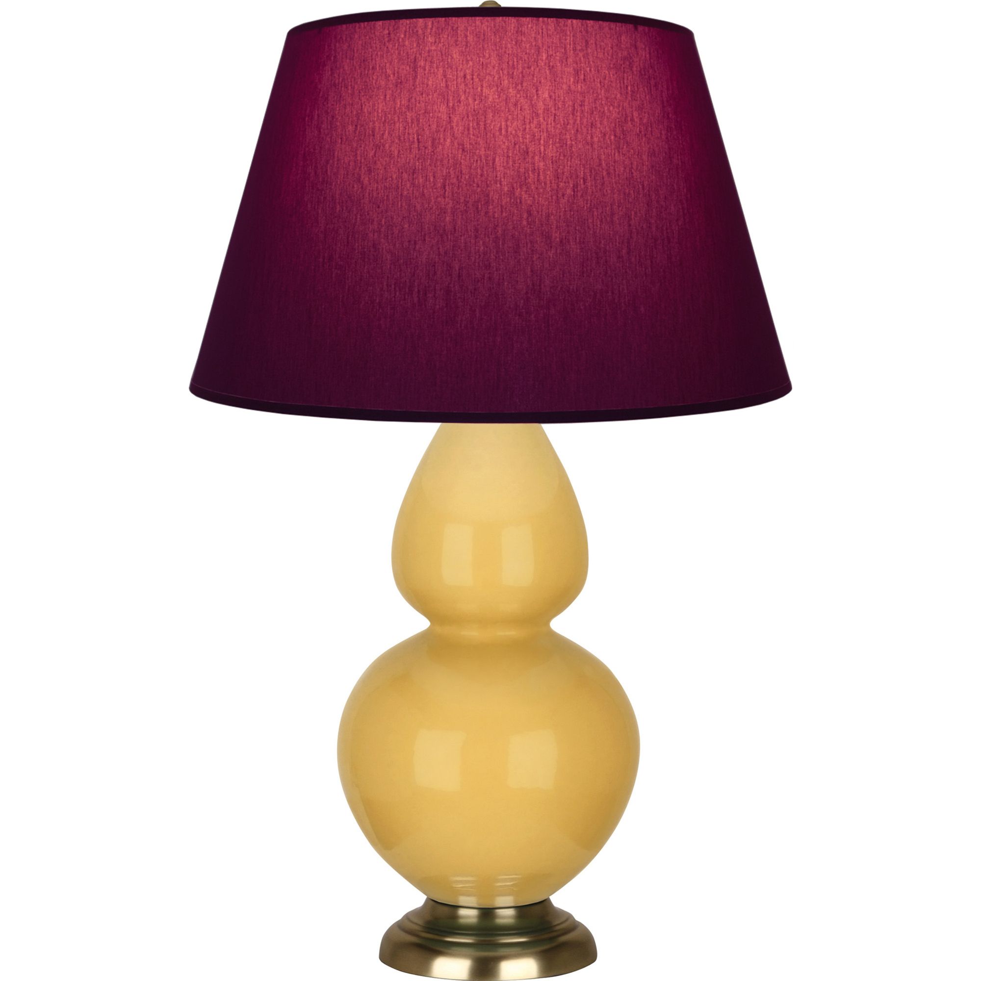 Image 2 Double Gourd 31"H Yellow And Brass Lamp w/ Plum And Lavender Shade more views