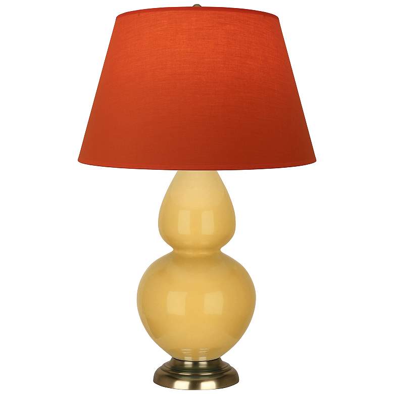 Image 1 Double Gourd 31"H Yellow And Brass Lamp w/ Tangerine And Taupe Shade