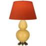 Double Gourd 31"H Yellow And Brass Lamp w/ Tangerine And Taupe Shade