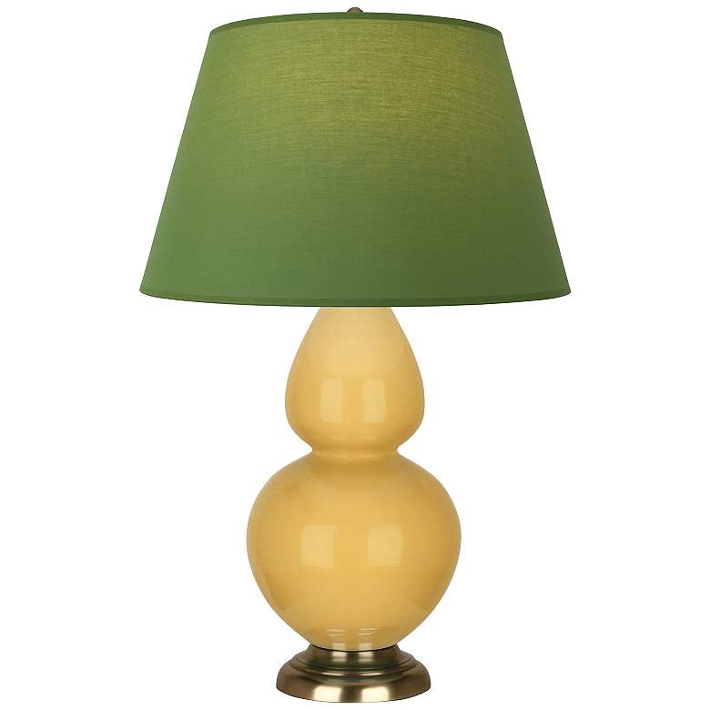 Image 1 Double Gourd 31"H Yellow And Brass Lamp w/ Tea Green And Taupe Shade