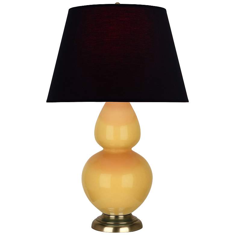 Image 1 Double Gourd 31"H Yellow And Brass Table Lamp w/ Black And Red Shade