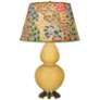 Double Gourd 31"H Yellow And Brass Table Lamp w/ Fall Floral Shade