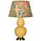 Double Gourd 31"H Yellow And Brass Table Lamp w/ Fall Floral Shade