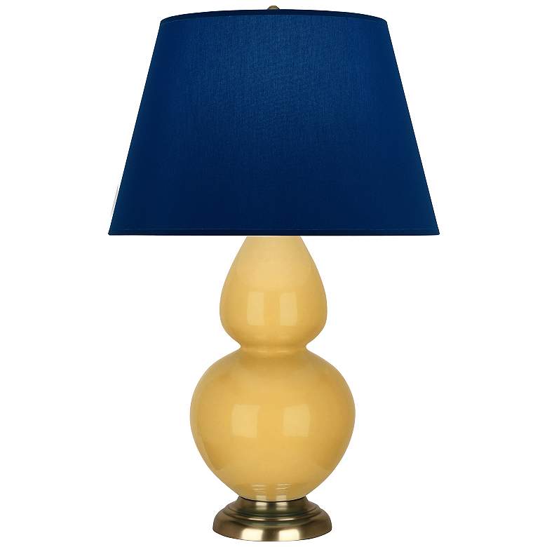 Image 1 Double Gourd 31"H Yellow And Brass Table Lamp w/ Navy And Gray Shade