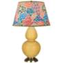 Double Gourd 31"H Yellow And Brass Table Lamp w/ Spring Floral Shade