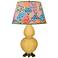 Double Gourd 31"H Yellow And Brass Table Lamp w/ Spring Floral Shade