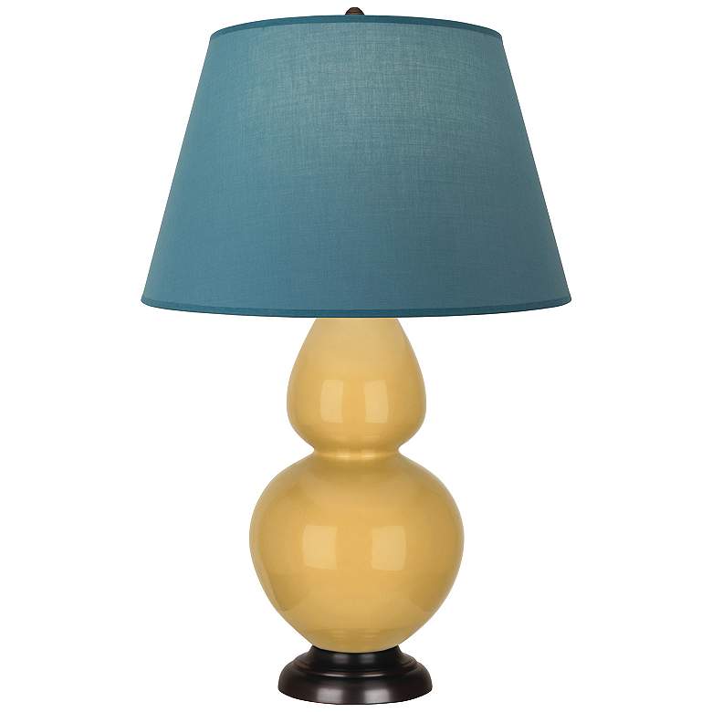 Image 1 Double Gourd 31"H Yellow And Bronze Lamp w/ Bright Blue And Gray Shade
