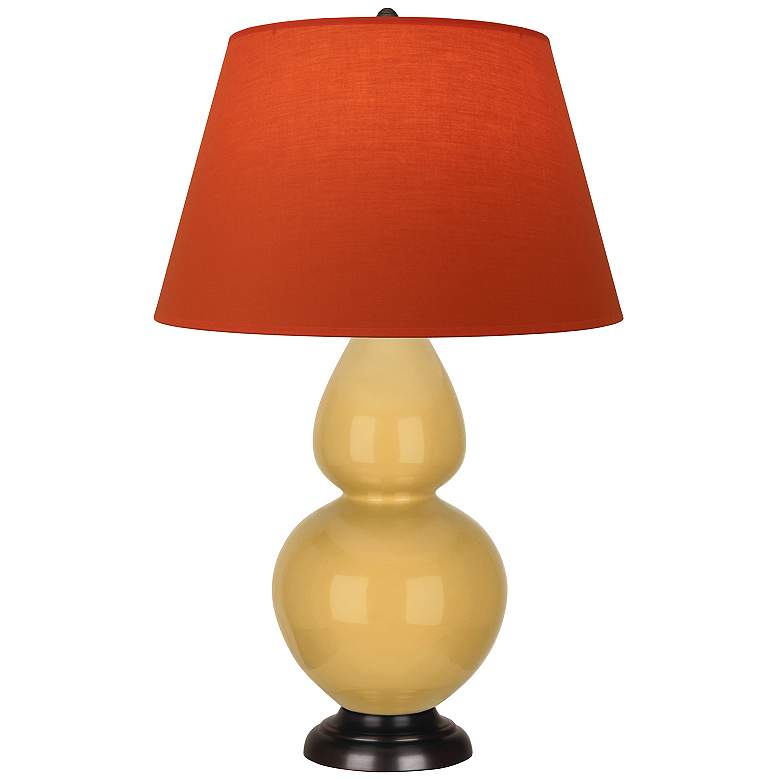Image 1 Double Gourd 31"H Yellow And Bronze Lamp w/ Tangerine And Taupe Shade