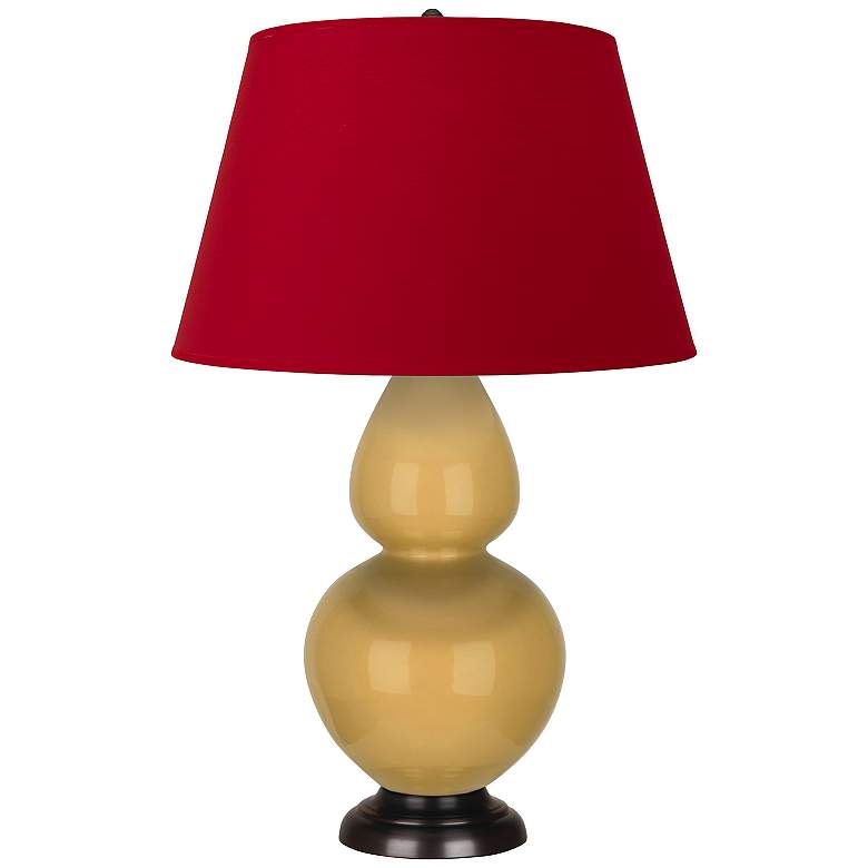 Image 1 Double Gourd 31"H Yellow And Bronze Table Lamp w/ Black And Red Shade