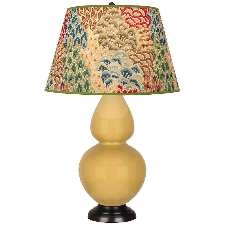 Image 1 Double Gourd 31"H Yellow And Bronze Table Lamp w/ Fall Floral Shade