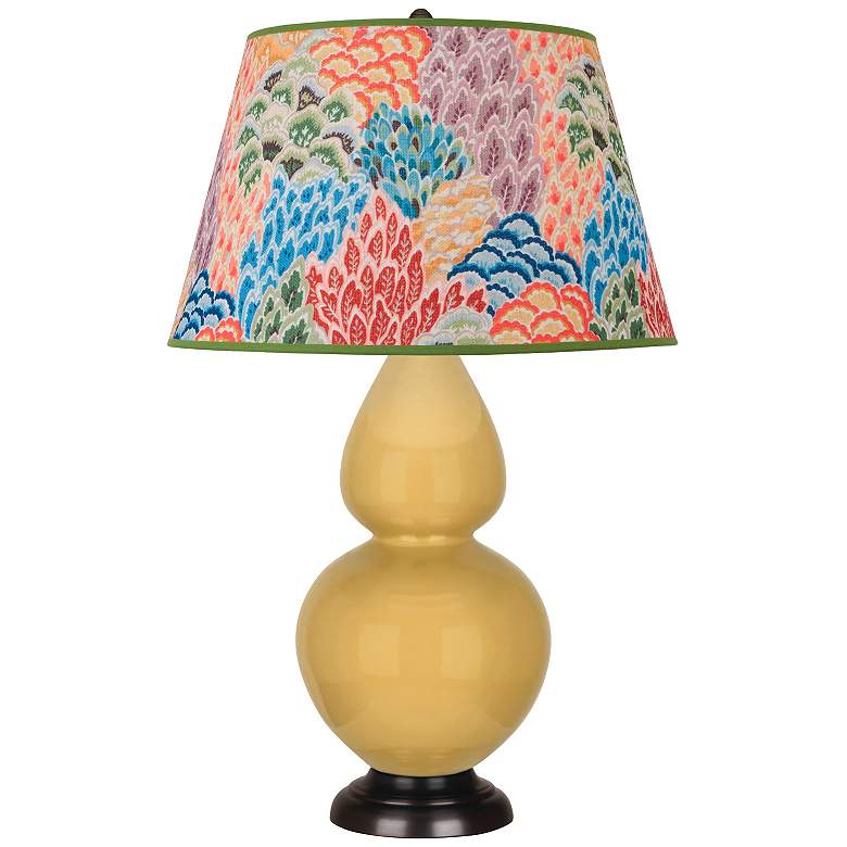 Image 1 Double Gourd 31"H Yellow And Bronze Table Lamp w/ Spring Floral Shade