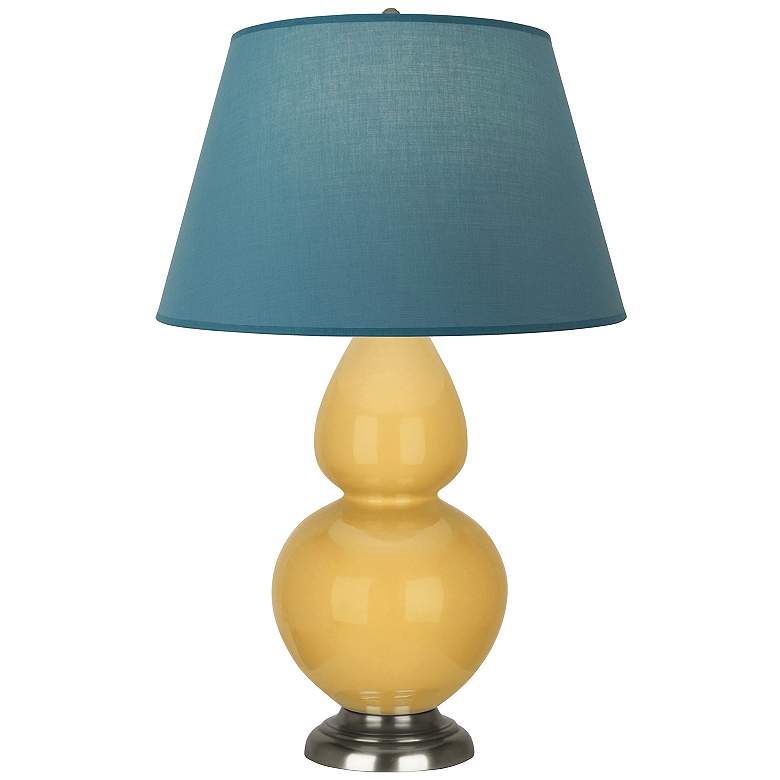 Image 1 Double Gourd 31"H Yellow And Silver Lamp w/ Bright Blue And Gray Shade