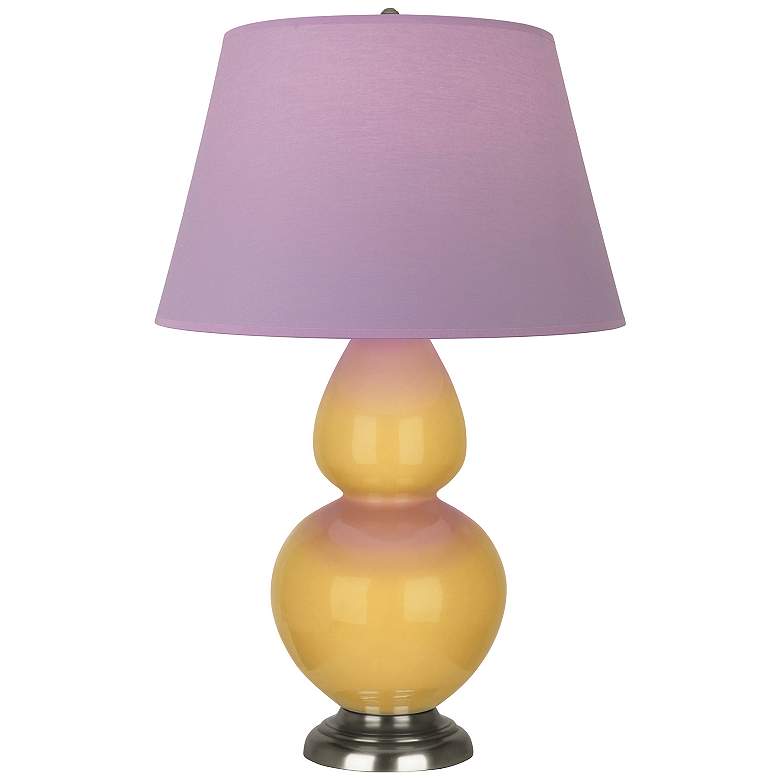 Image 1 Double Gourd 31"H Yellow And Silver Lamp w/ Lavender And Plum Shade