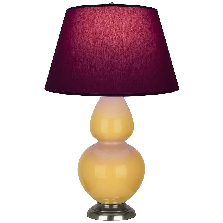 Image 1 Double Gourd 31"H Yellow And Silver Lamp w/ Plum And Lavender Shade