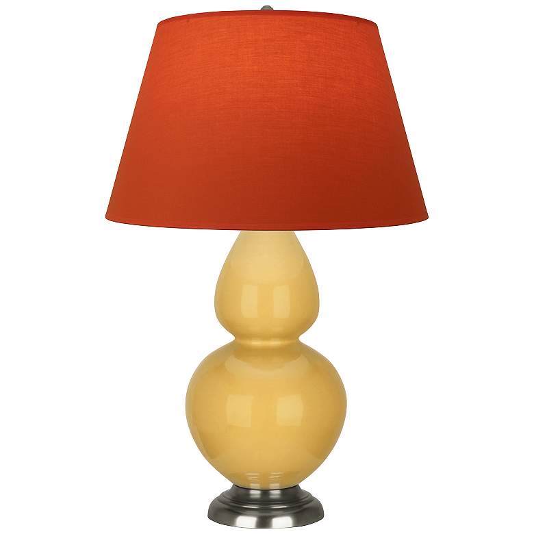 Image 1 Double Gourd 31"H Yellow And Silver Lamp w/ Tangerine And Taupe Shade