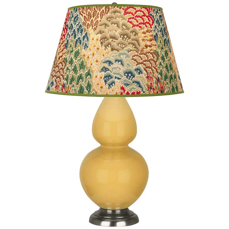 Image 1 Double Gourd 31"H Yellow And Silver Table Lamp w/ Fall Floral Shade