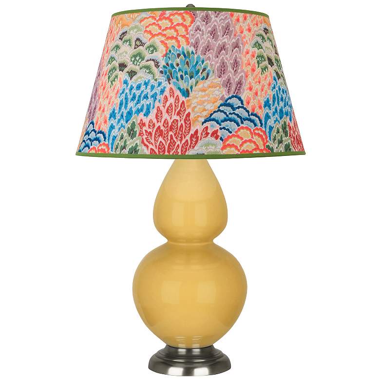 Image 1 Double Gourd 31"H Yellow And Silver Table Lamp w/ Spring Floral Shade
