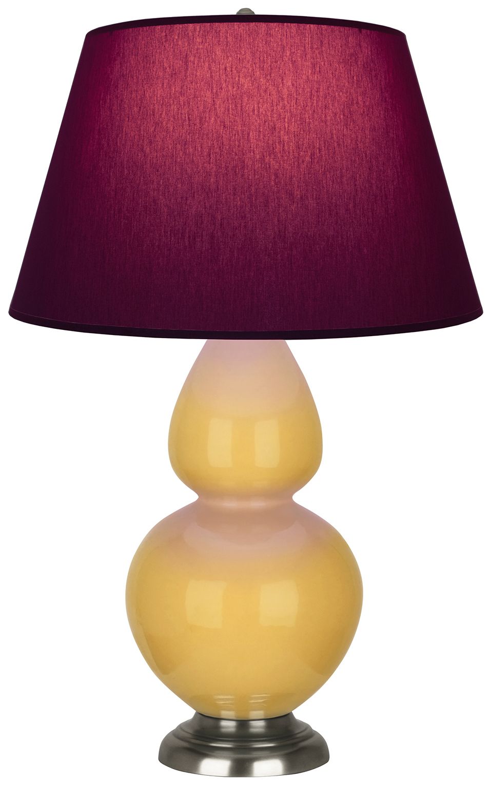 Double Gourd 31"H Yellow & Silver Lamp w/ Plum & Lavender Made to Order