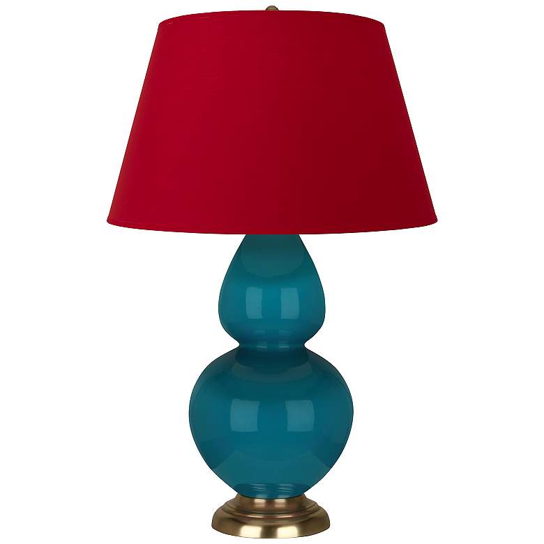 Image 1 Double Gourd 31" High Peacock Table Lamp With Black And Red Shade