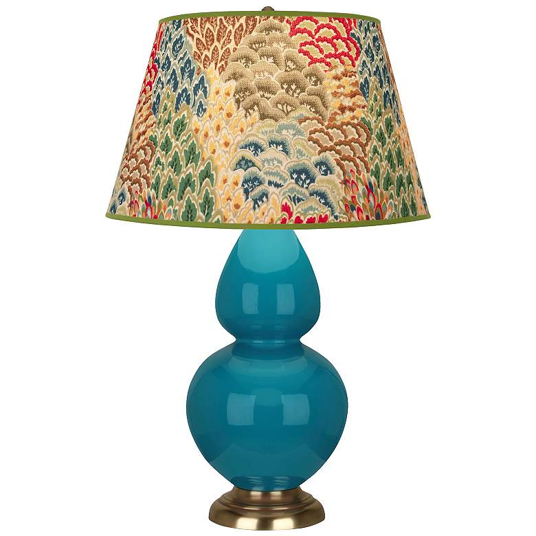 Image 1 Double Gourd 31" High Peacock Table Lamp With Fall Floral Shade