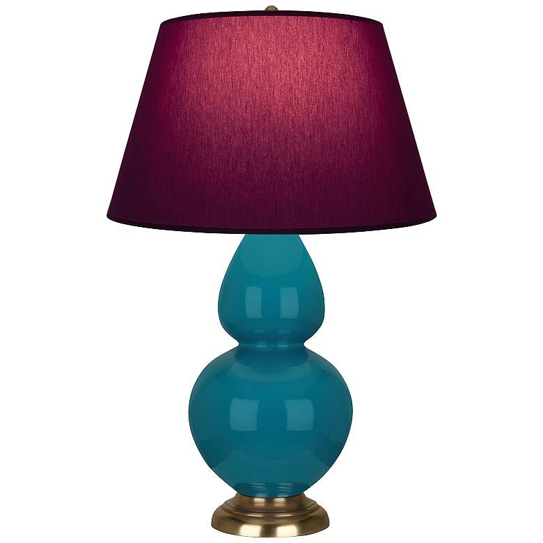 Image 1 Double Gourd 31" High Peacock Table Lamp With Plum And Lavender Shade