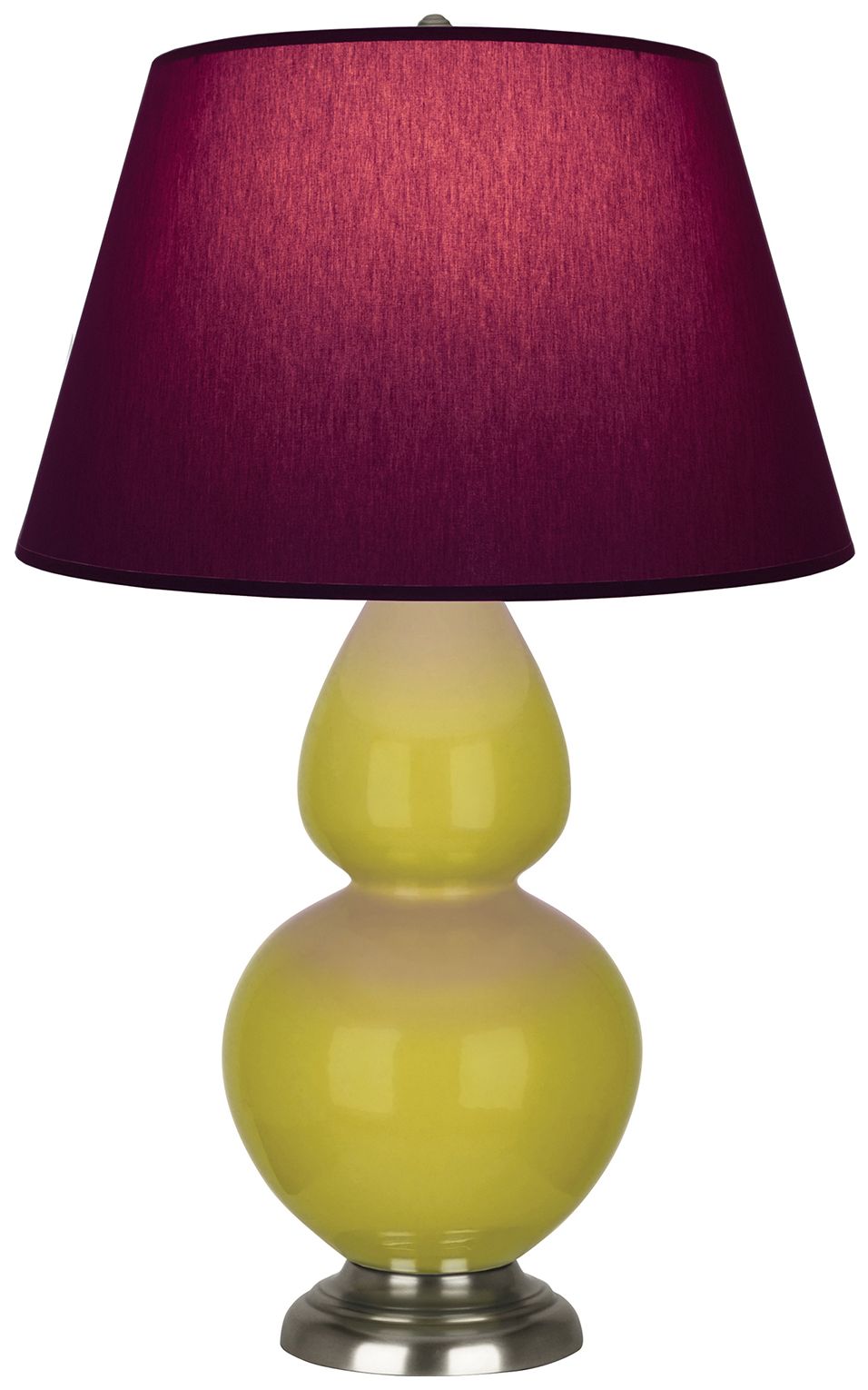 Double Gourd 31"H Citron &amp; Silver Lamp w/ Plum &amp; Lavender Made