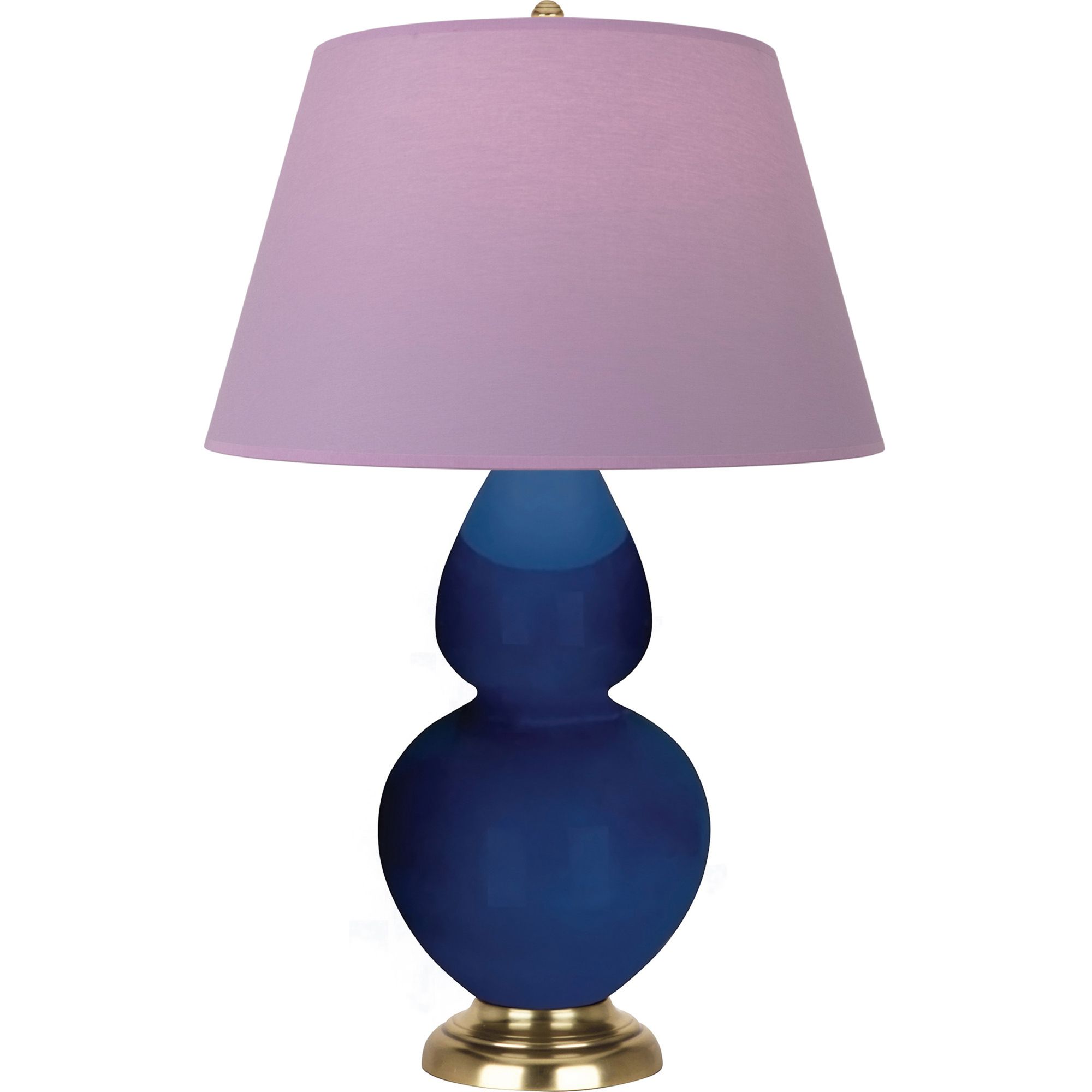 Image 2 Double Gourd 31"H Cobalt And Brass Lamp w/ Lavender And Plum Shade more views