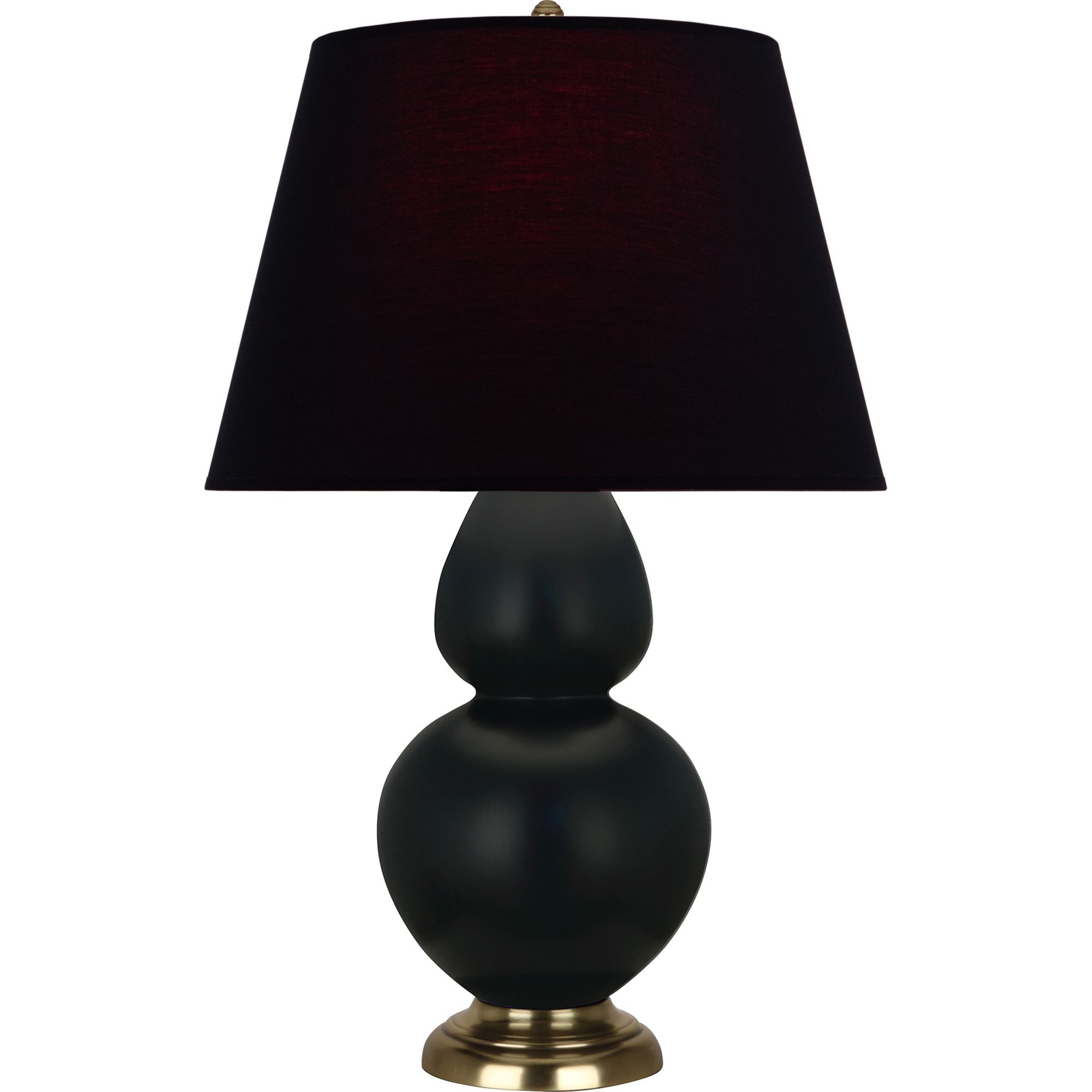 Image 2 Double Gourd 31"H Matte Obsidian And Brass Lamp w/ Ink And Rose Shade more views