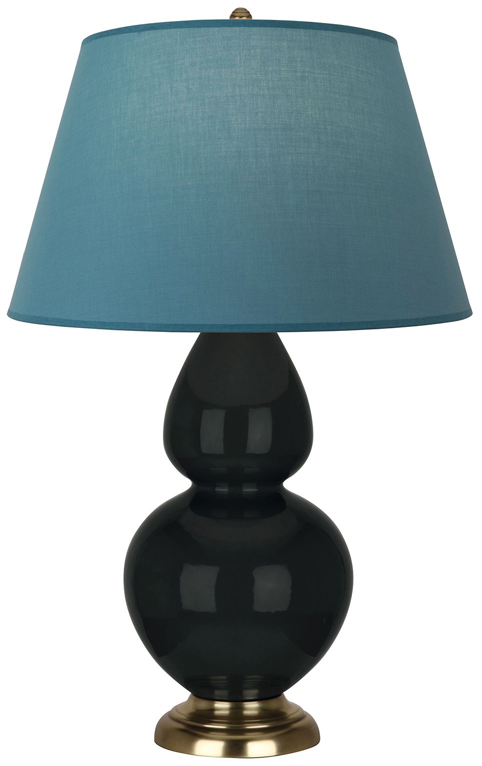 Double Gourd 31"H Obsidian &amp; Brass Lamp w/Bright Blue &amp; Gray M