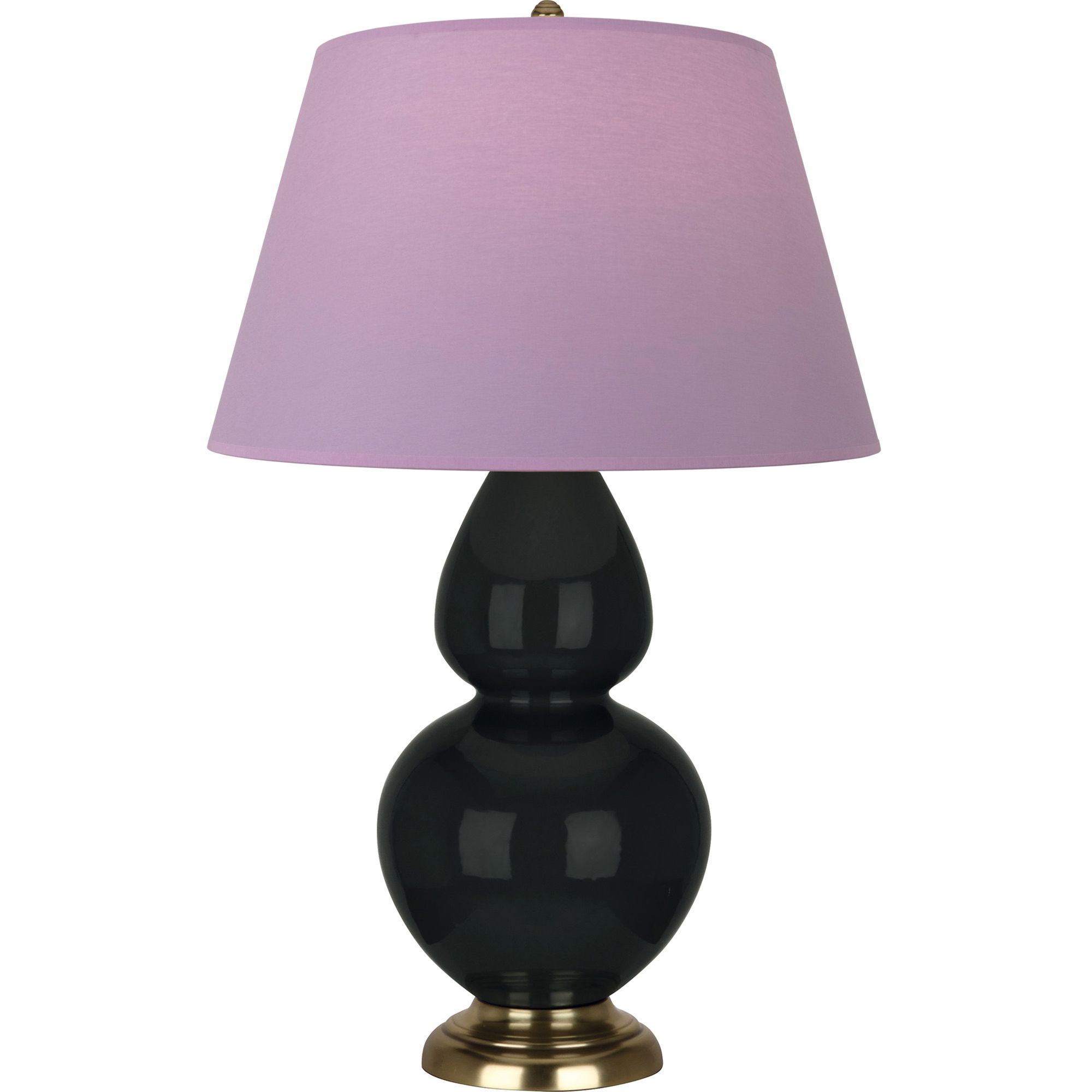 Image 2 Double Gourd 31"H Obsidian And Brass Lamp w/ Lavender And Plum Shade more views