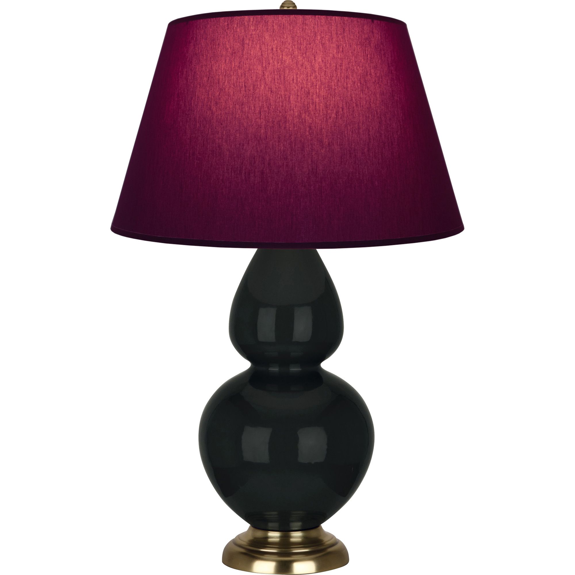 Image 2 Double Gourd 31"H Obsidian And Brass Lamp w/ Plum And Lavender Shade more views